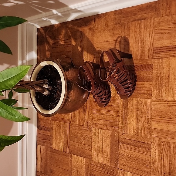 Ralph Lauren Shoes - Ralph Lauren leather platform sandals, sz. 7& 1/2 B, deep tan colour.